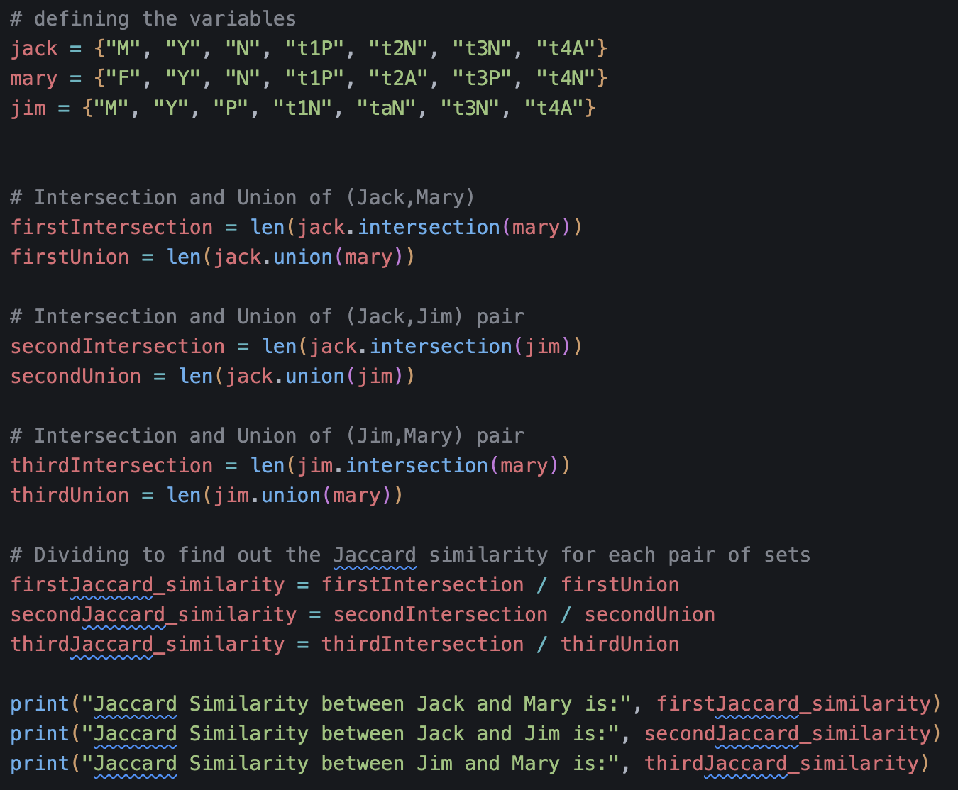 Jaccard Coefficient Calculations